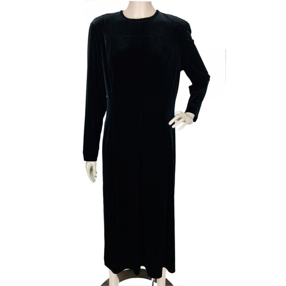 Vintage 90s Velvet Dark Romantic Gothic Witchycore Black Halloween Dress Talbots - Picture 2 of 6